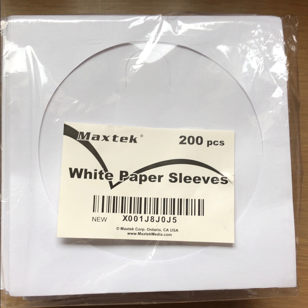 Maxtek White CD/DVD Sleeves 200 Pack